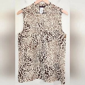 Mark. Womens Bow Tie Top Size M‎ Brown Animal Print Sheer Mobwife Career